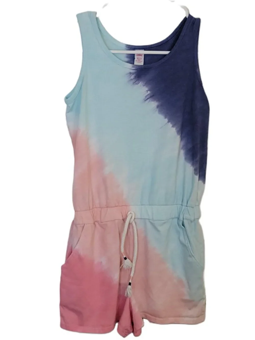 Justice Girls Romper Pastel Pink Blue Tie Dye Elastic Waist Size 10
